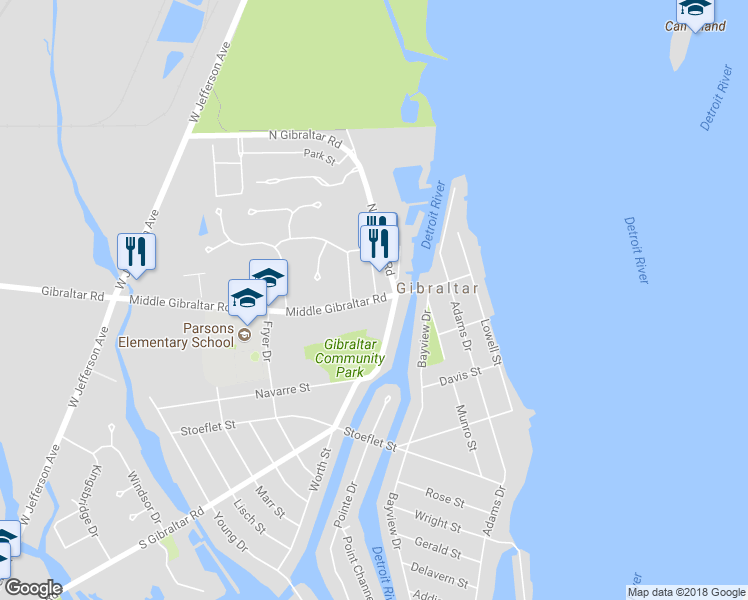 map of restaurants, bars, coffee shops, grocery stores, and more near 13927 Middle Gibraltar Road in Rockwood