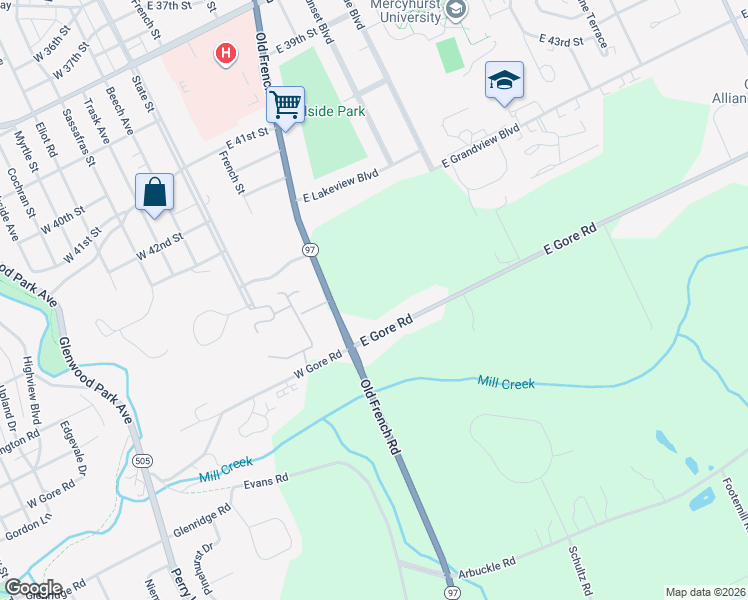 map of restaurants, bars, coffee shops, grocery stores, and more near 4825 Old French Rd in Erie