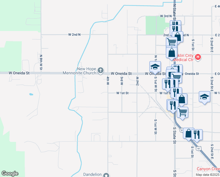 map of restaurants, bars, coffee shops, grocery stores, and more near 90 South 4th West Street in Preston