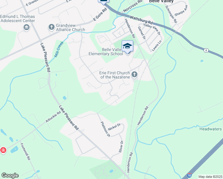 map of restaurants, bars, coffee shops, grocery stores, and more near 5332 Rome Drive in Erie