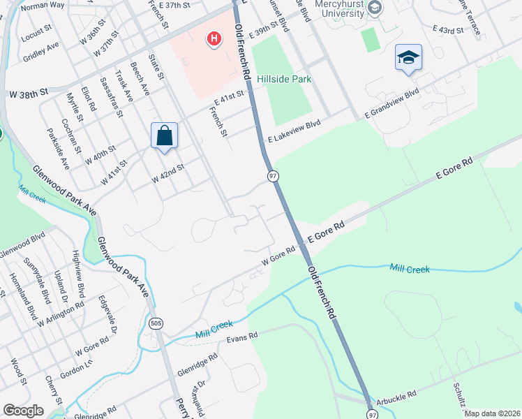 map of restaurants, bars, coffee shops, grocery stores, and more near 21 Rilling Ct in Erie