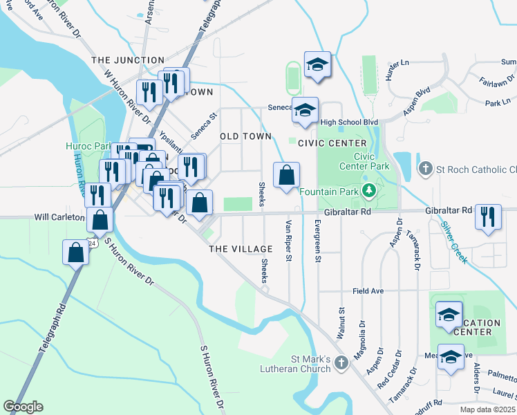 map of restaurants, bars, coffee shops, grocery stores, and more near 28646 North Sheeks Boulevard North in Flat Rock