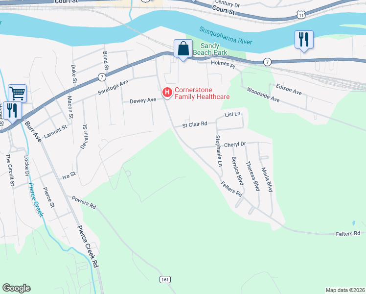 map of restaurants, bars, coffee shops, grocery stores, and more near 60 Felters Road in Binghamton
