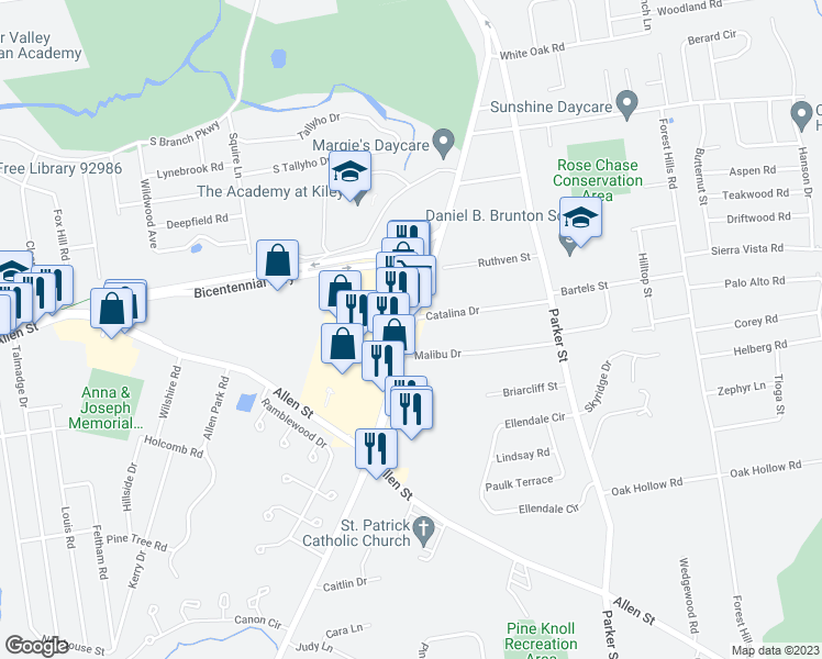 map of restaurants, bars, coffee shops, grocery stores, and more near Cooley Street in Springfield