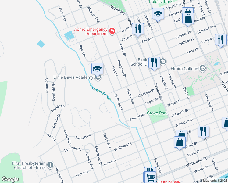 map of restaurants, bars, coffee shops, grocery stores, and more near 700 West Washington Avenue in Elmira