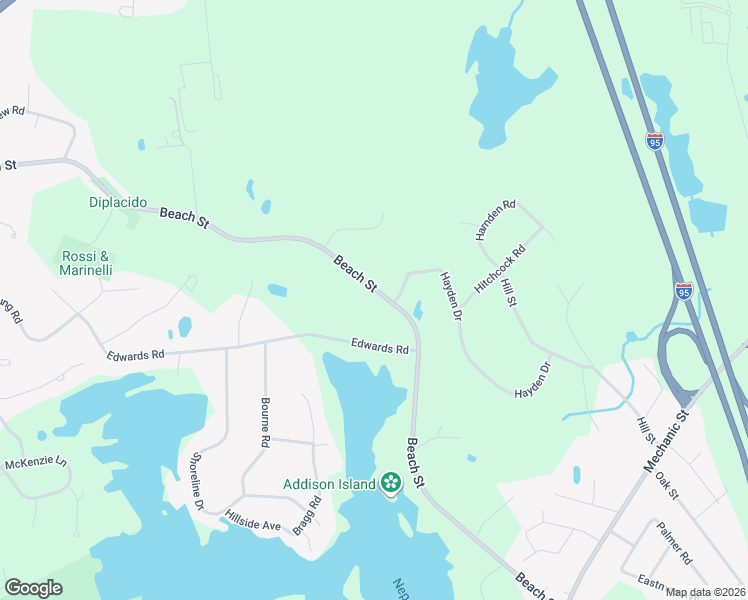 map of restaurants, bars, coffee shops, grocery stores, and more near 96 Beach Street in Foxborough