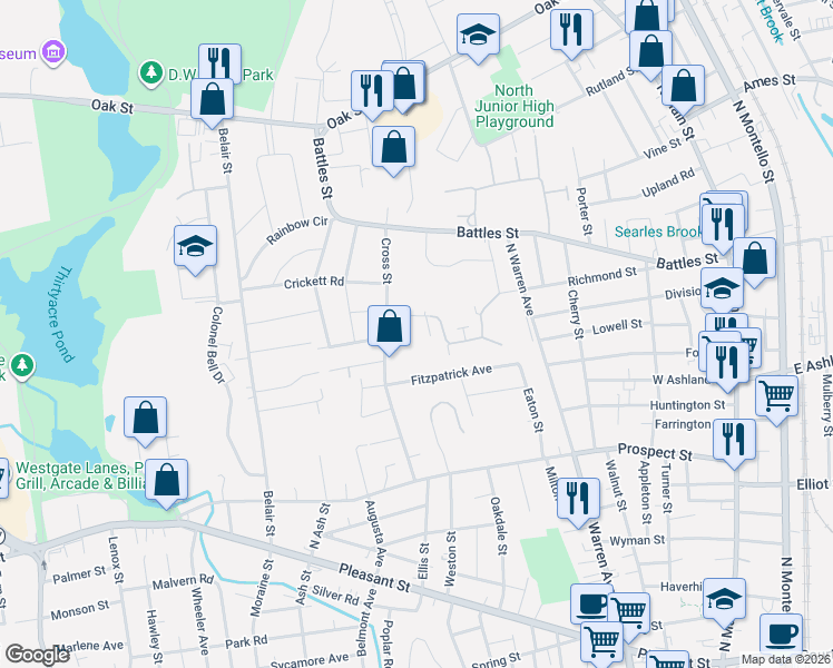 map of restaurants, bars, coffee shops, grocery stores, and more near 306 Arthur Paquin Way in Brockton