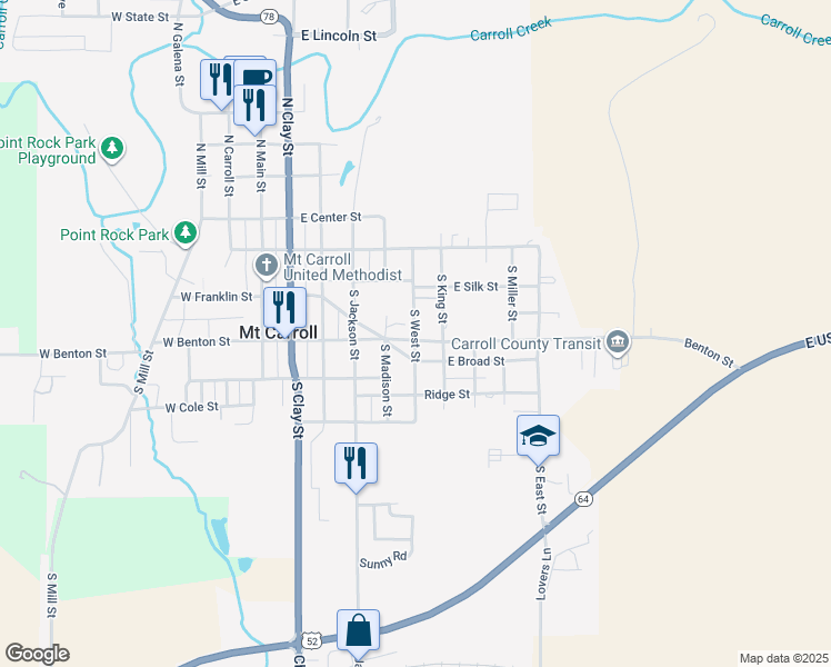 map of restaurants, bars, coffee shops, grocery stores, and more near South West Street in Mount Carroll