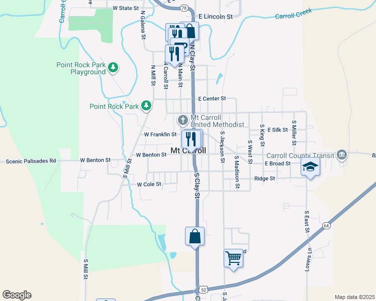 map of restaurants, bars, coffee shops, grocery stores, and more near in Mount Carroll