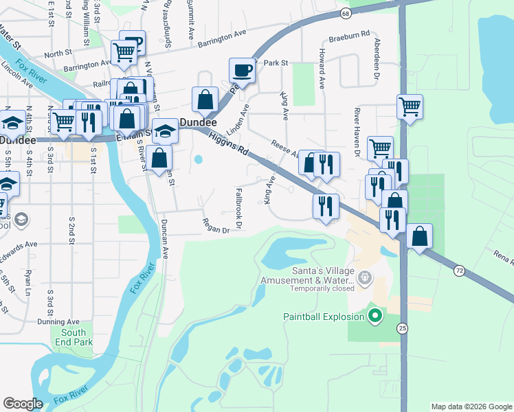 map of restaurants, bars, coffee shops, grocery stores, and more near 413 Fallbrook Drive in East Dundee