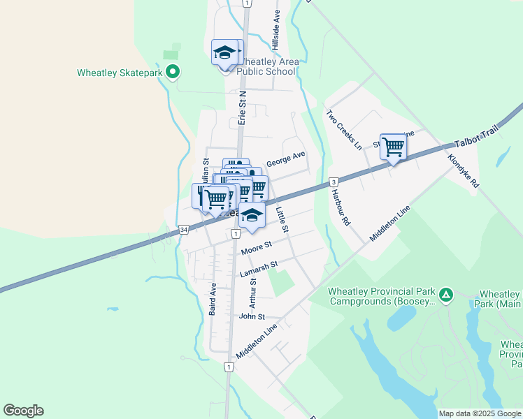map of restaurants, bars, coffee shops, grocery stores, and more near 54 Chestnut Street in Wheatley