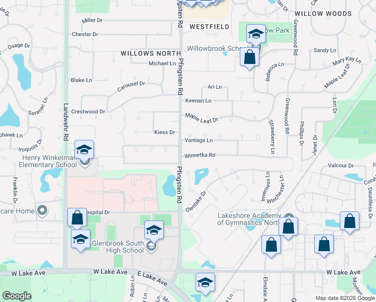 map of restaurants, bars, coffee shops, grocery stores, and more near 3731 Winnetka Road in Glenview