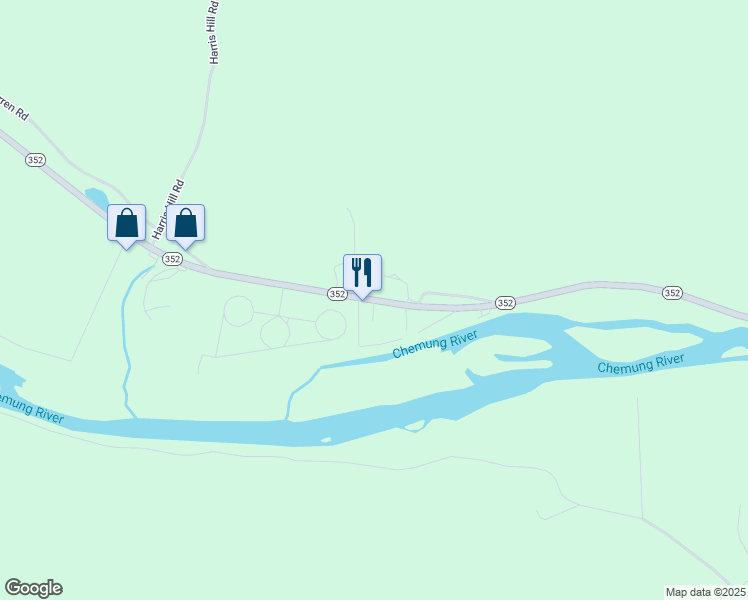 map of restaurants, bars, coffee shops, grocery stores, and more near Wenzel Drive in Elmira