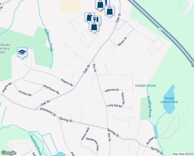 map of restaurants, bars, coffee shops, grocery stores, and more near 10 Shady Acre Lane in Pembroke