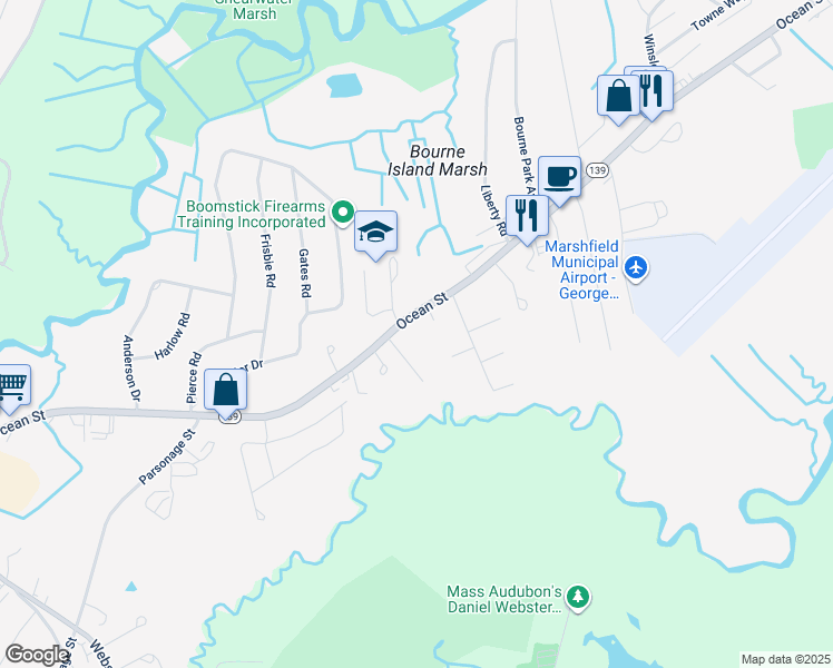 map of restaurants, bars, coffee shops, grocery stores, and more near 1449 Ocean Street in Marshfield