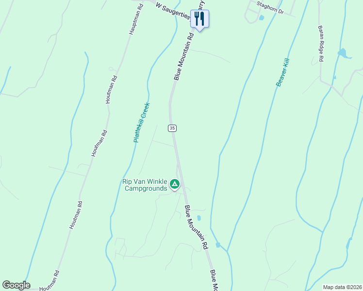 map of restaurants, bars, coffee shops, grocery stores, and more near 200 Blue Mountain Road in Saugerties