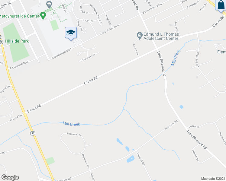 map of restaurants, bars, coffee shops, grocery stores, and more near 615 East Gore Road in Erie