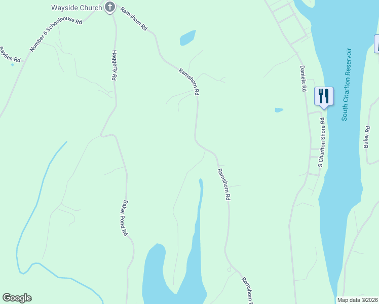 map of restaurants, bars, coffee shops, grocery stores, and more near 88 Ramshorn Road in Charlton