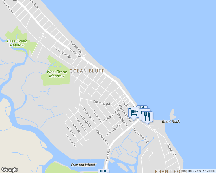 map of restaurants, bars, coffee shops, grocery stores, and more near 25 Shawmut Avenue in Marshfield