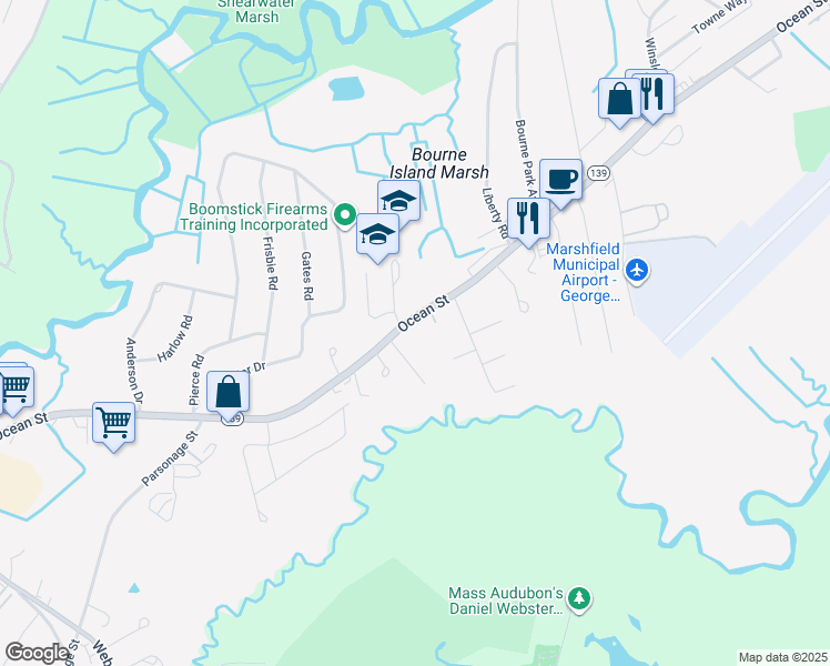 map of restaurants, bars, coffee shops, grocery stores, and more near 1449 Ocean Street in Marshfield