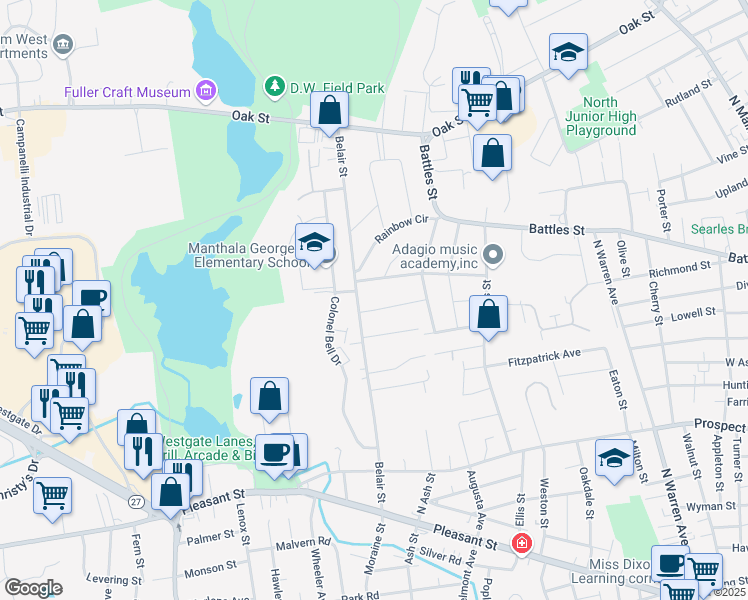 map of restaurants, bars, coffee shops, grocery stores, and more near 90 Crickett Road in Brockton