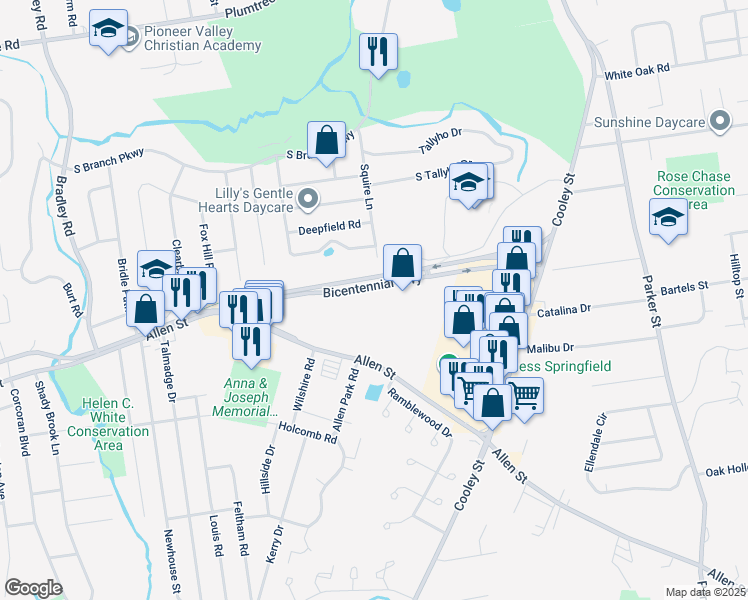 map of restaurants, bars, coffee shops, grocery stores, and more near 215 Bicentennial Highway in Springfield