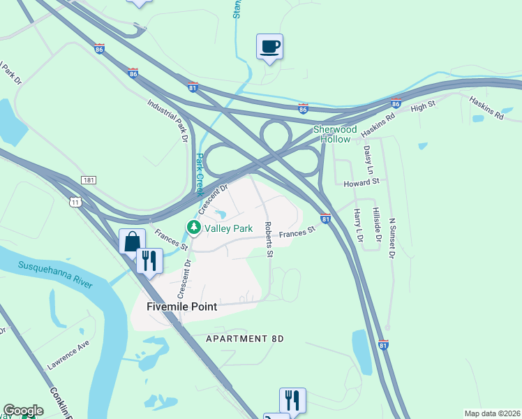 map of restaurants, bars, coffee shops, grocery stores, and more near 25 Roberts Street in Kirkwood
