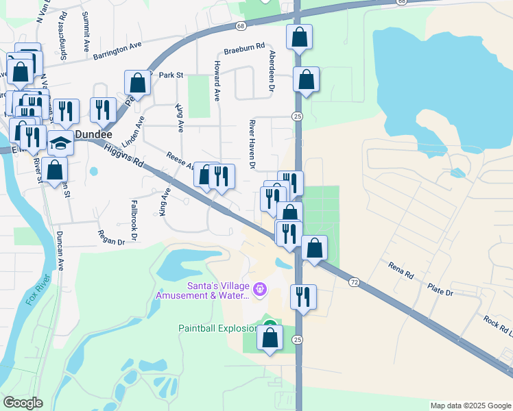 map of restaurants, bars, coffee shops, grocery stores, and more near 525 Dundee Avenue in East Dundee