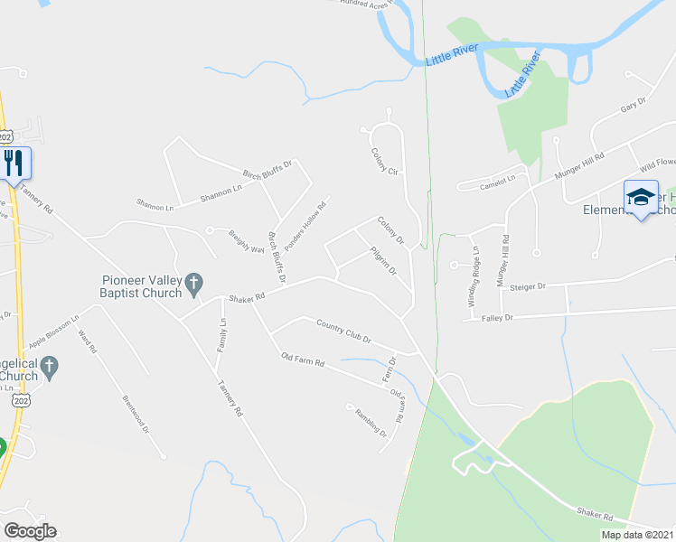 map of restaurants, bars, coffee shops, grocery stores, and more near 167 Colony Drive in Westfield