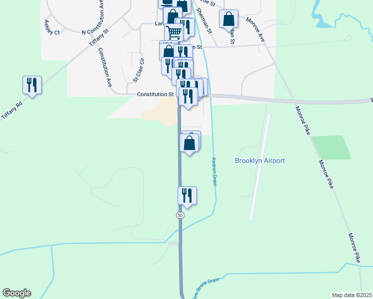 map of restaurants, bars, coffee shops, grocery stores, and more near 11351 Brooklyn Road in Brooklyn