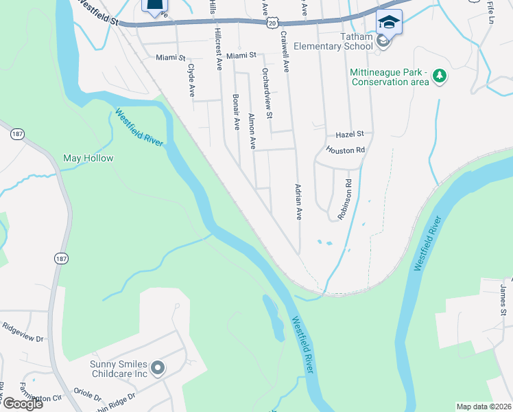 map of restaurants, bars, coffee shops, grocery stores, and more near 318 Hillcrest Avenue in West Springfield