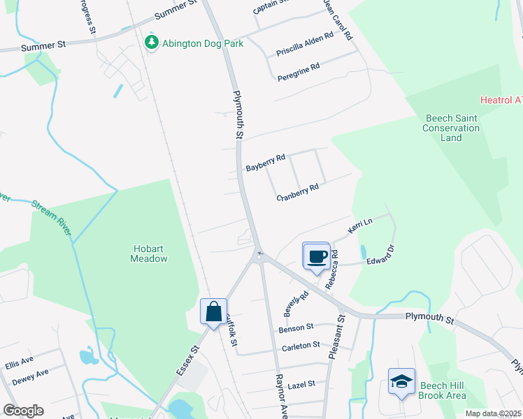 map of restaurants, bars, coffee shops, grocery stores, and more near 709 Plymouth Street in Whitman