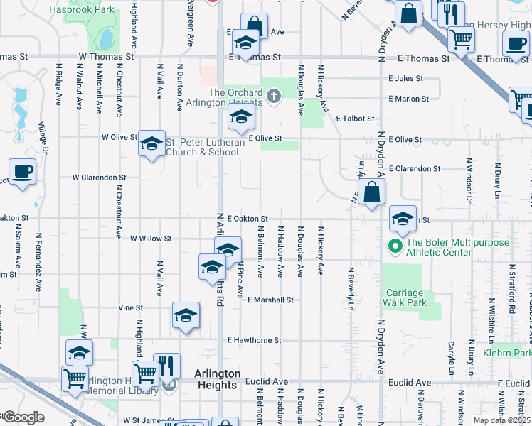 map of restaurants, bars, coffee shops, grocery stores, and more near 1103 North Belmont Avenue in Arlington Heights