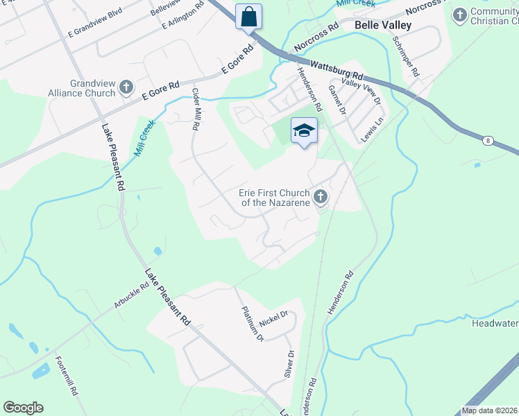 map of restaurants, bars, coffee shops, grocery stores, and more near 5282 Rome Court in Erie