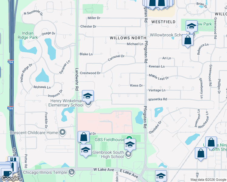 map of restaurants, bars, coffee shops, grocery stores, and more near 3907 Kiess Drive in Glenview