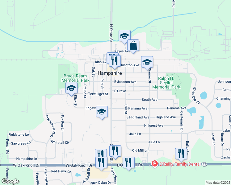 map of restaurants, bars, coffee shops, grocery stores, and more near 370 County Highway 36 in Hampshire