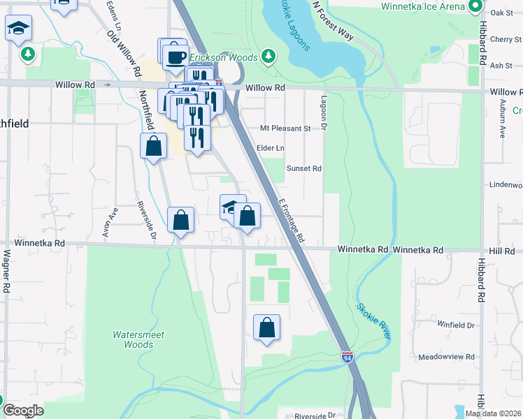 map of restaurants, bars, coffee shops, grocery stores, and more near 1633 Harding Road in Northfield