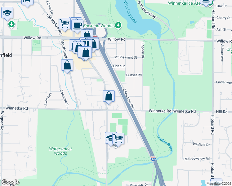 map of restaurants, bars, coffee shops, grocery stores, and more near 1633 Harding Road in Northfield