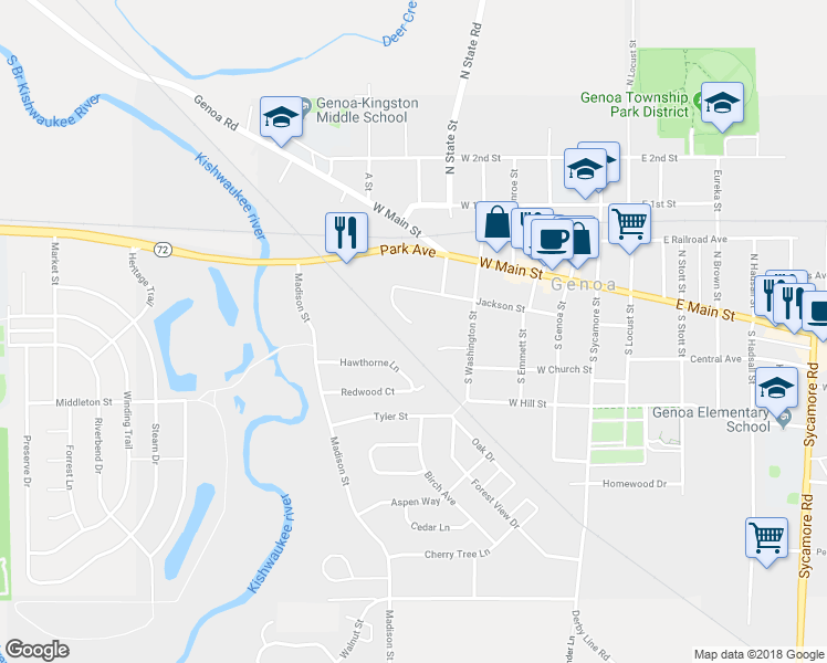 map of restaurants, bars, coffee shops, grocery stores, and more near 548 Jackson Woods Court in Genoa