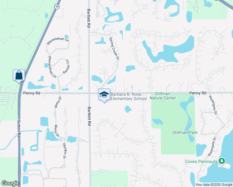 map of restaurants, bars, coffee shops, grocery stores, and more near 257 Penny Road in South Barrington