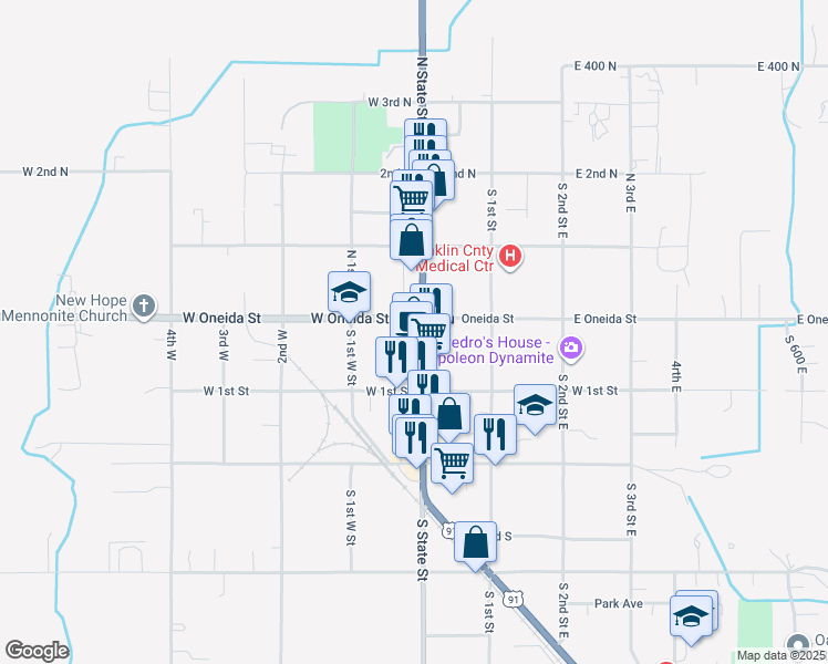 map of restaurants, bars, coffee shops, grocery stores, and more near 29 W Oneida St in Preston