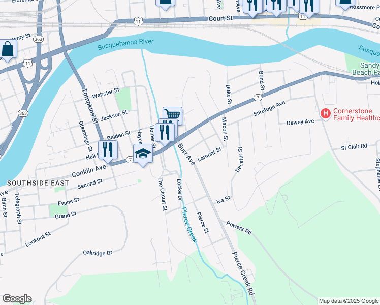 map of restaurants, bars, coffee shops, grocery stores, and more near 4 Thompson Street in Binghamton