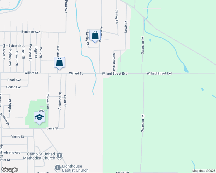 map of restaurants, bars, coffee shops, grocery stores, and more near 574 Willard Street in Jamestown