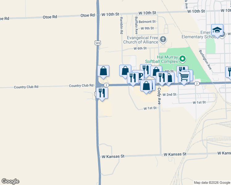 map of restaurants, bars, coffee shops, grocery stores, and more near 1515 West 3rd Street in Alliance