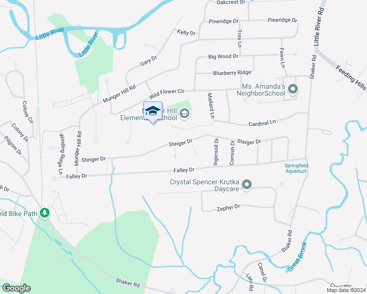 map of restaurants, bars, coffee shops, grocery stores, and more near 210 Steiger Drive in Westfield