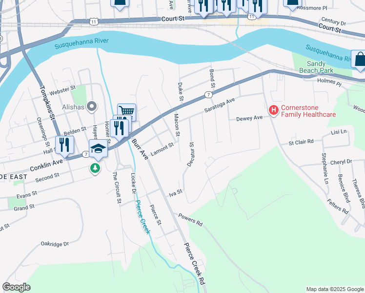 map of restaurants, bars, coffee shops, grocery stores, and more near 23 Macon St in Binghamton