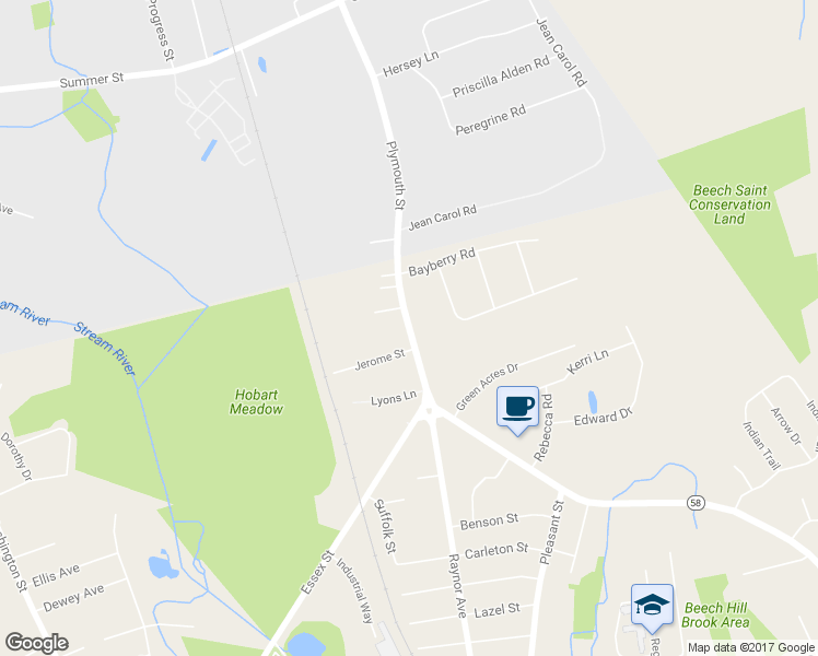 map of restaurants, bars, coffee shops, grocery stores, and more near 709 Plymouth Street in Whitman