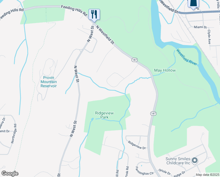 map of restaurants, bars, coffee shops, grocery stores, and more near 115 Parkedge Drive in Agawam
