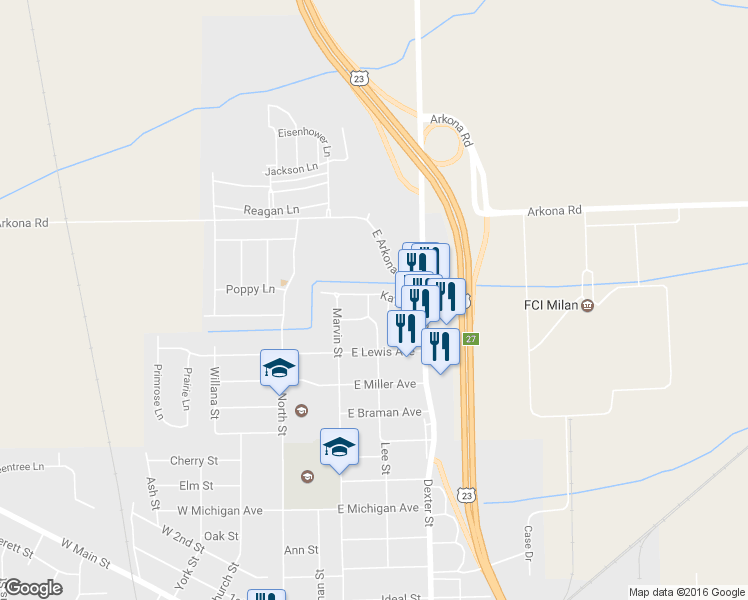 map of restaurants, bars, coffee shops, grocery stores, and more near 1192 Wright Lane in Milan