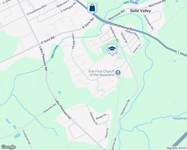 map of restaurants, bars, coffee shops, grocery stores, and more near 5282 Rome Court in Erie